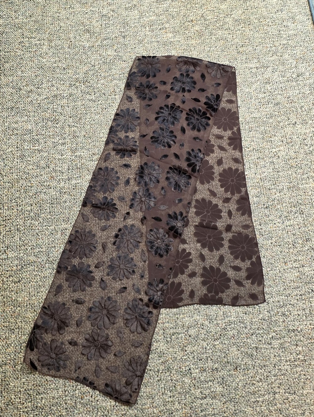 Cejon Brown Burnout Velvet Floral Scarf